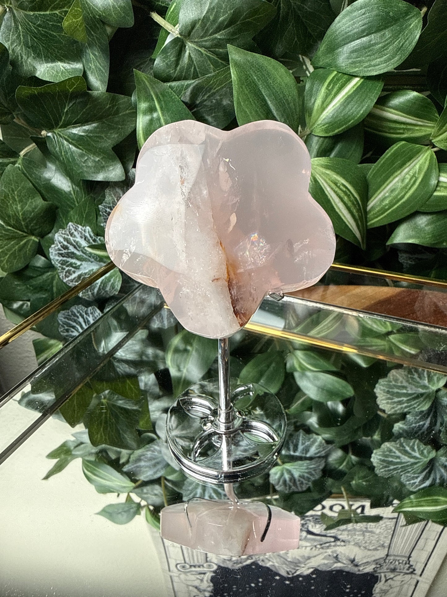 Rose Quartz flower on stand