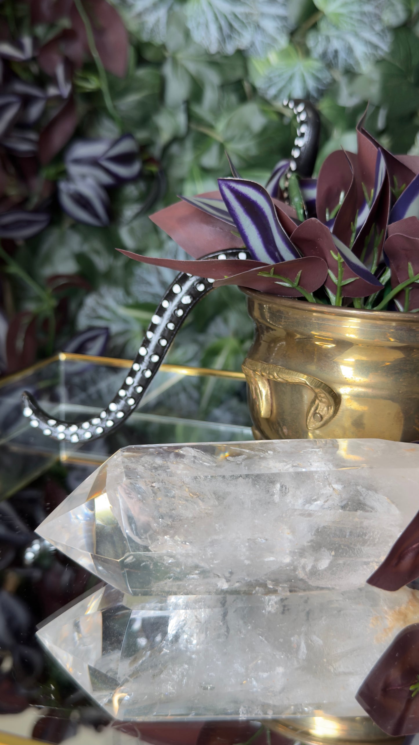 Clear quartz with black garden point