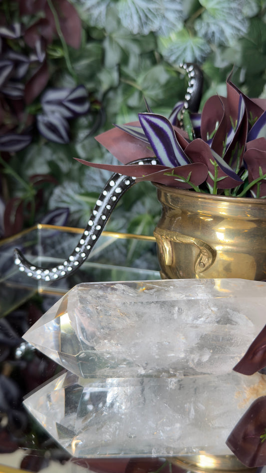 Clear quartz with black garden point