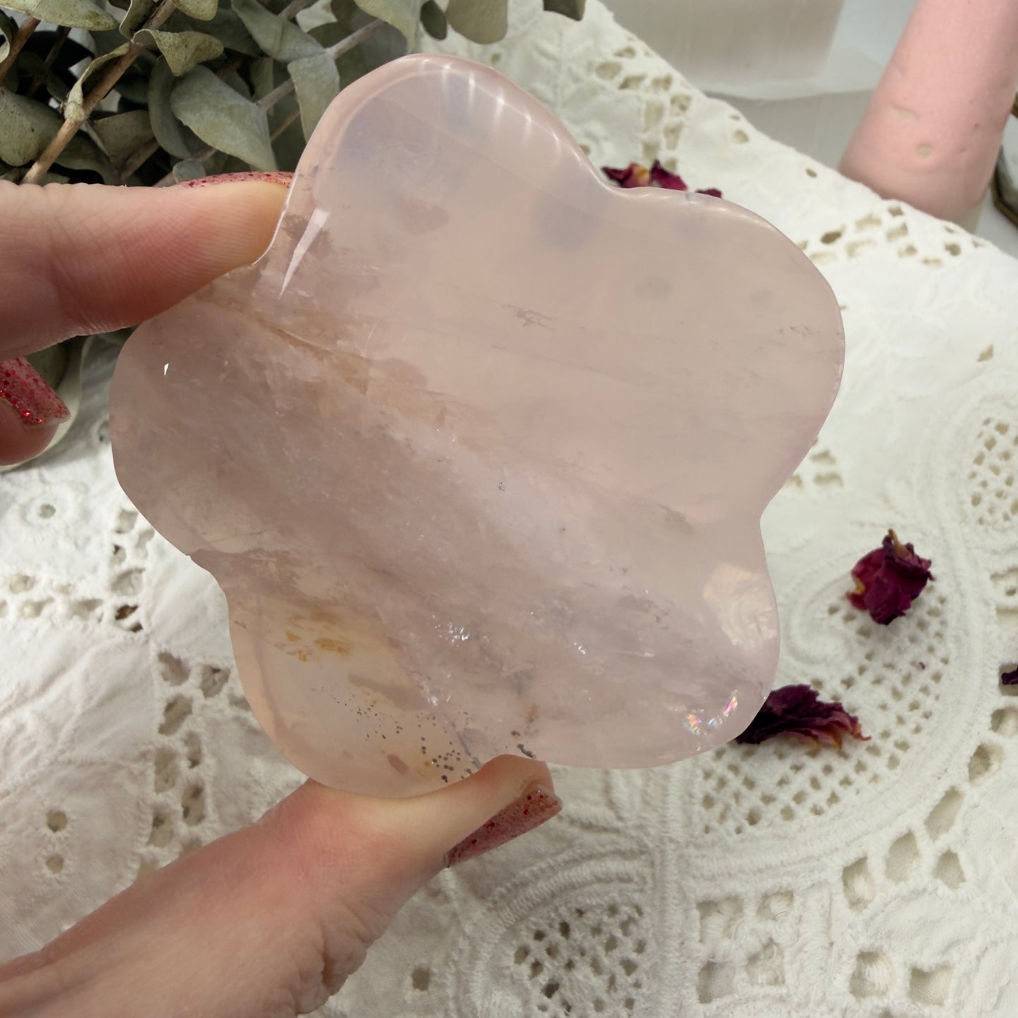 Rose Quartz flower on stand