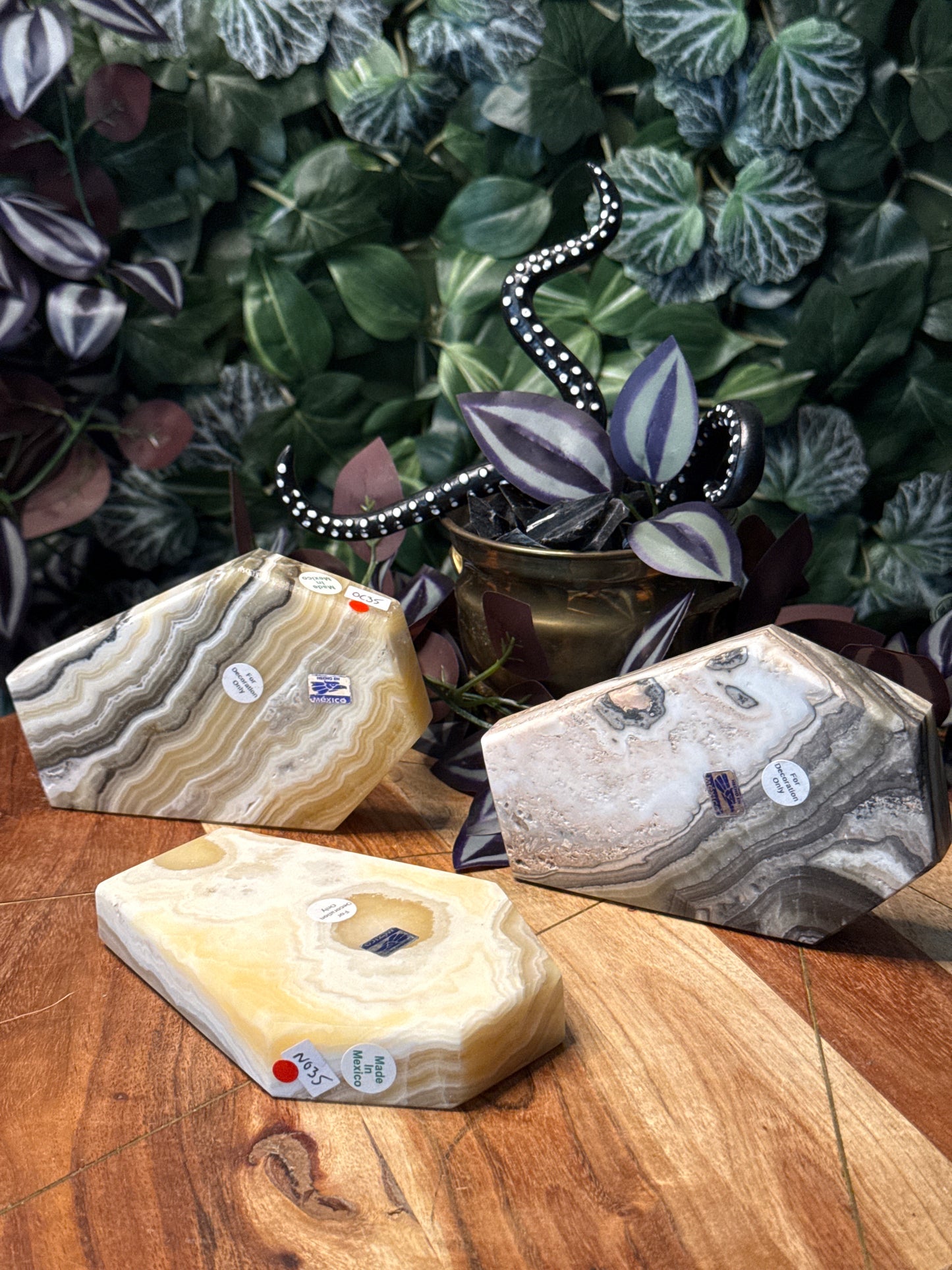 Dendritic Orange Calcite Coffin Dishes