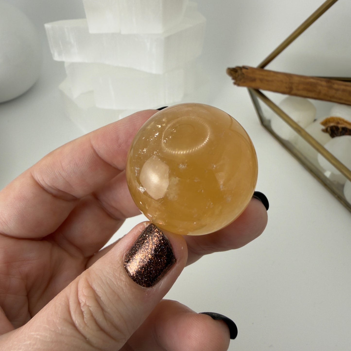 Honey calcite spheres