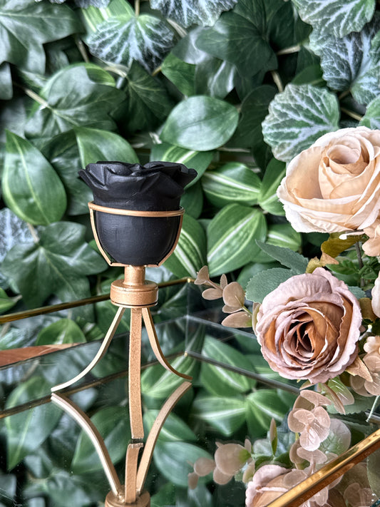 Black obsidian rose on stand