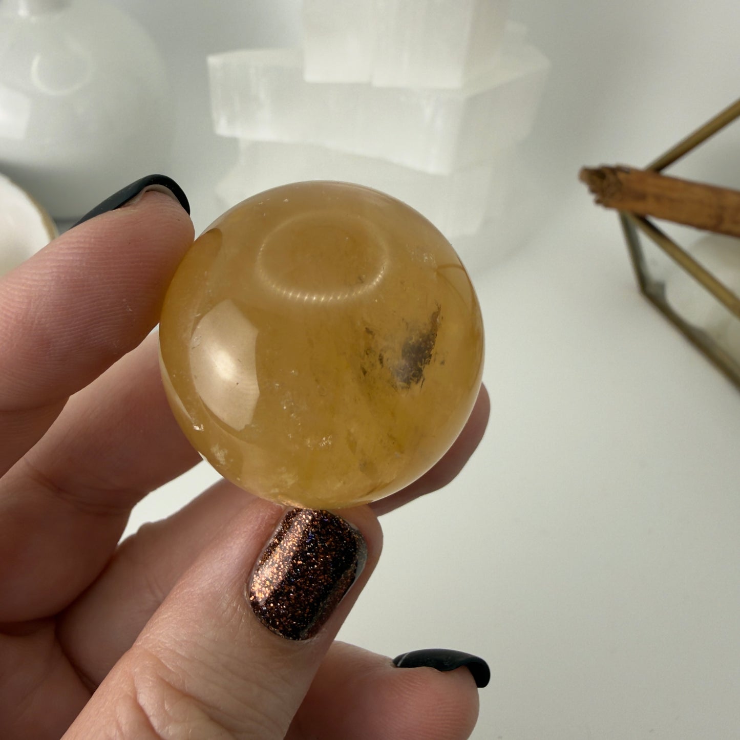 Honey calcite spheres