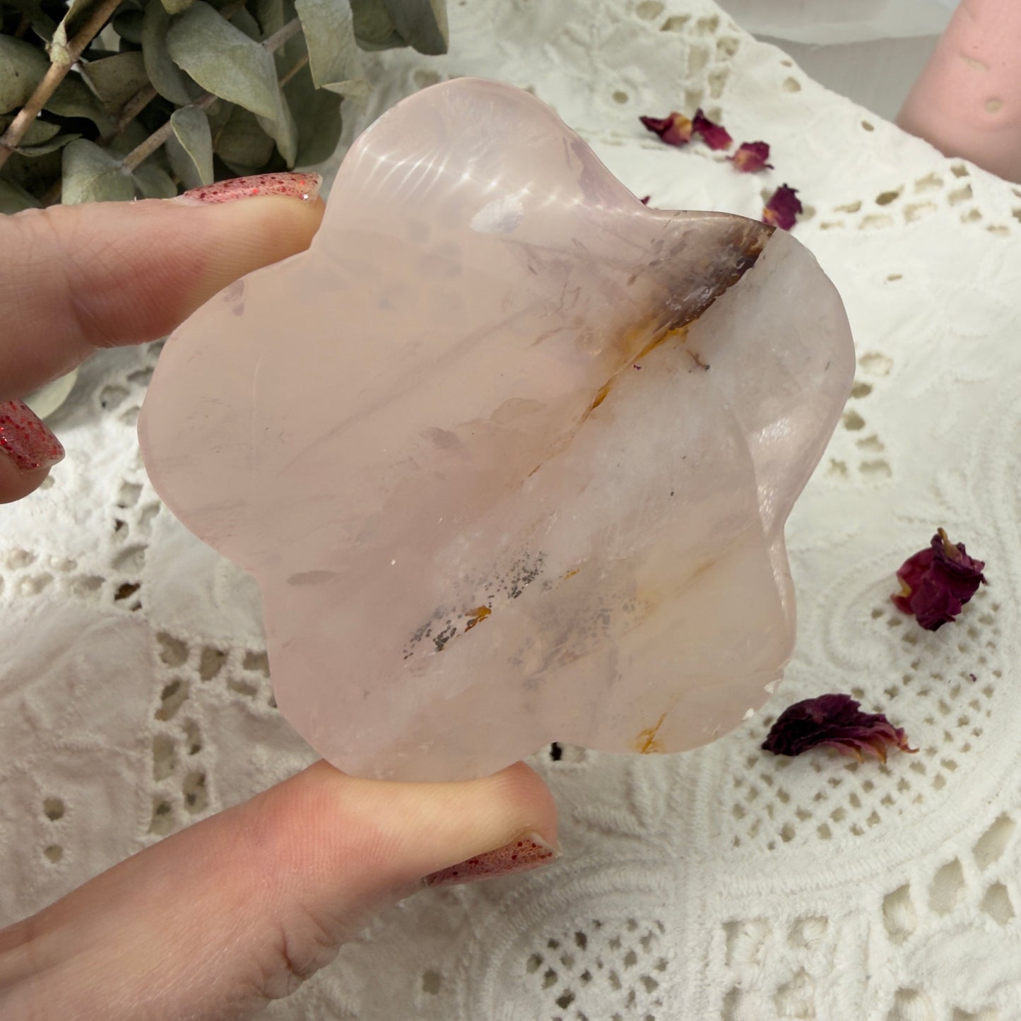 Rose Quartz flower on stand