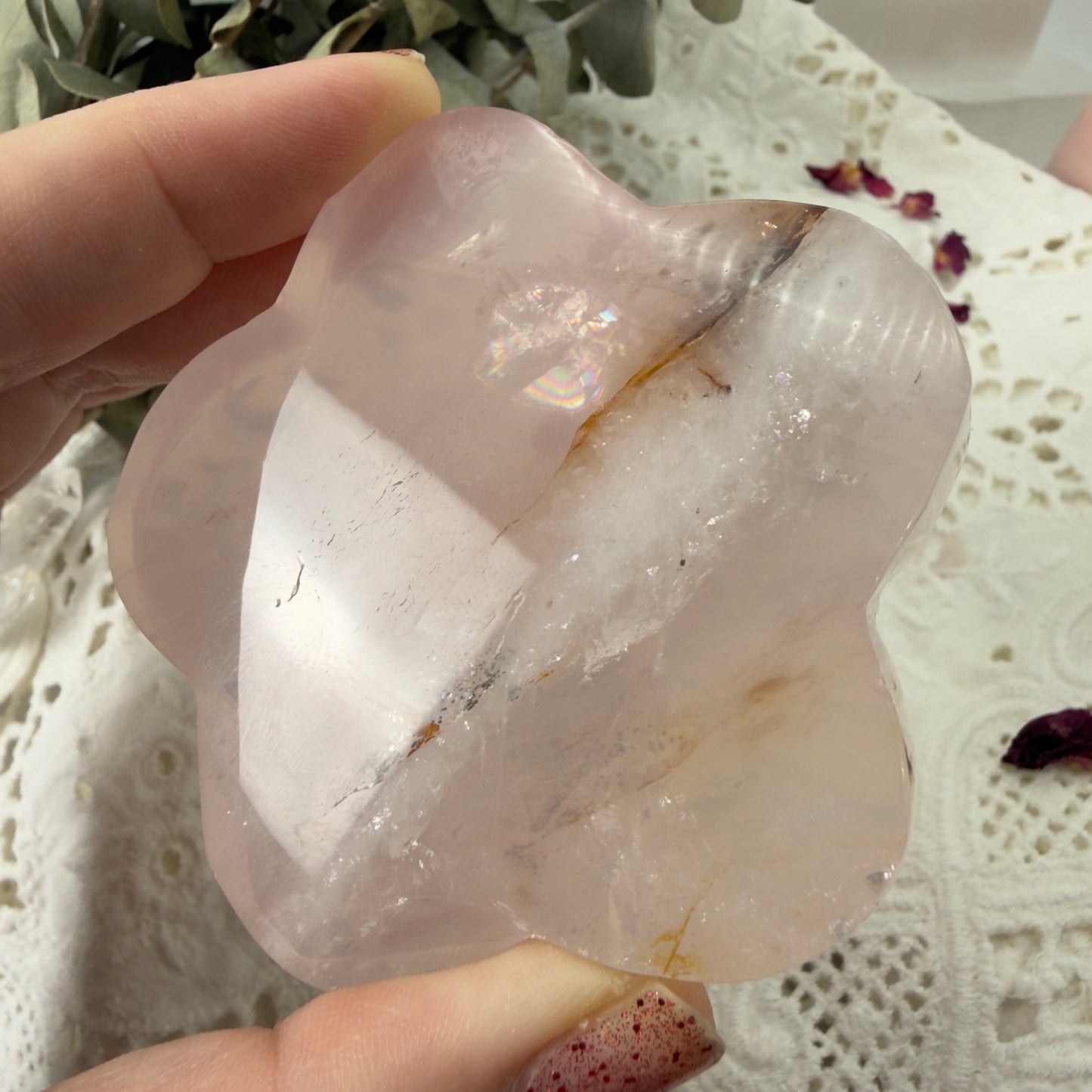 Rose Quartz flower on stand