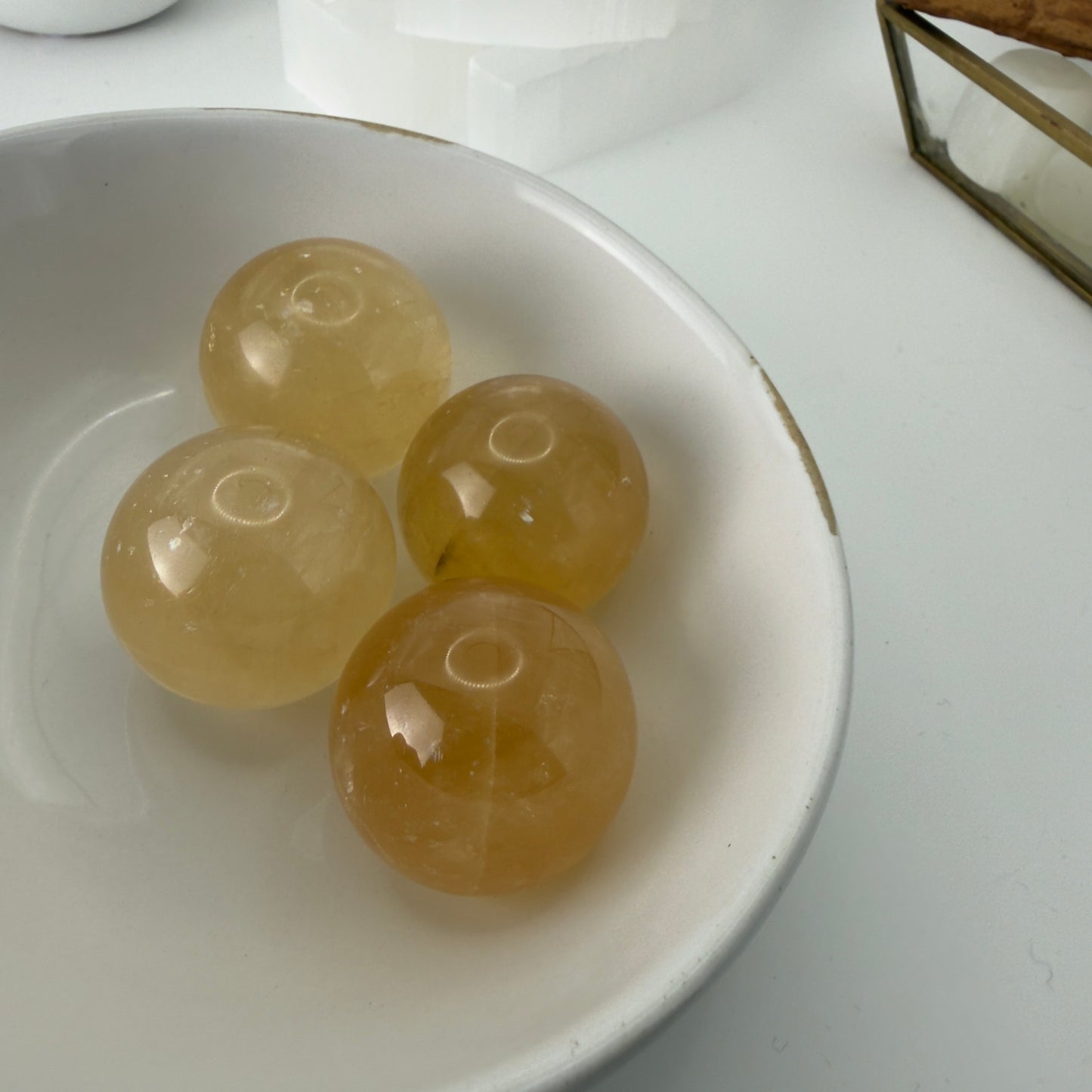 Honey calcite spheres