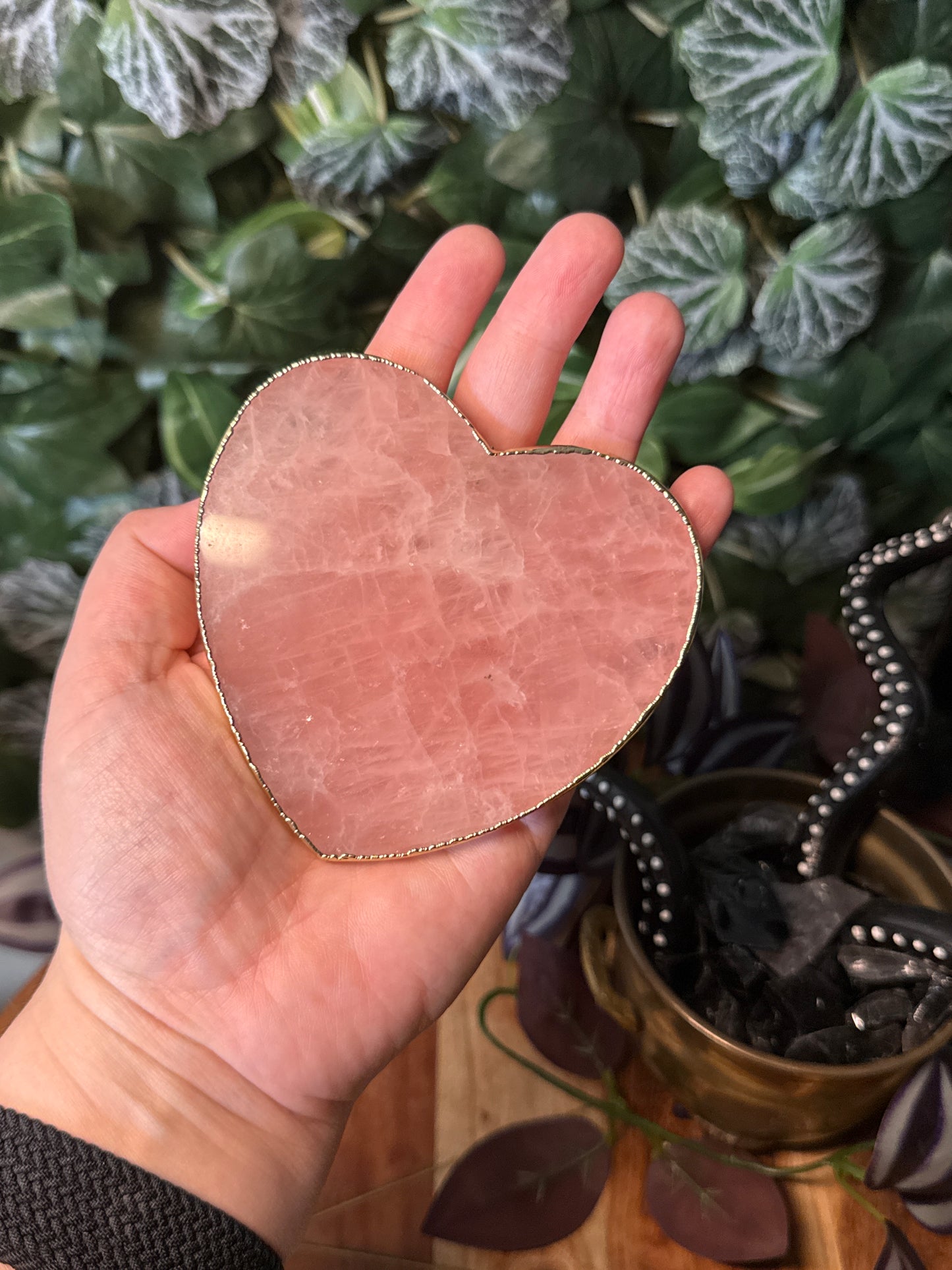 Gilded rose Quartz heart slab