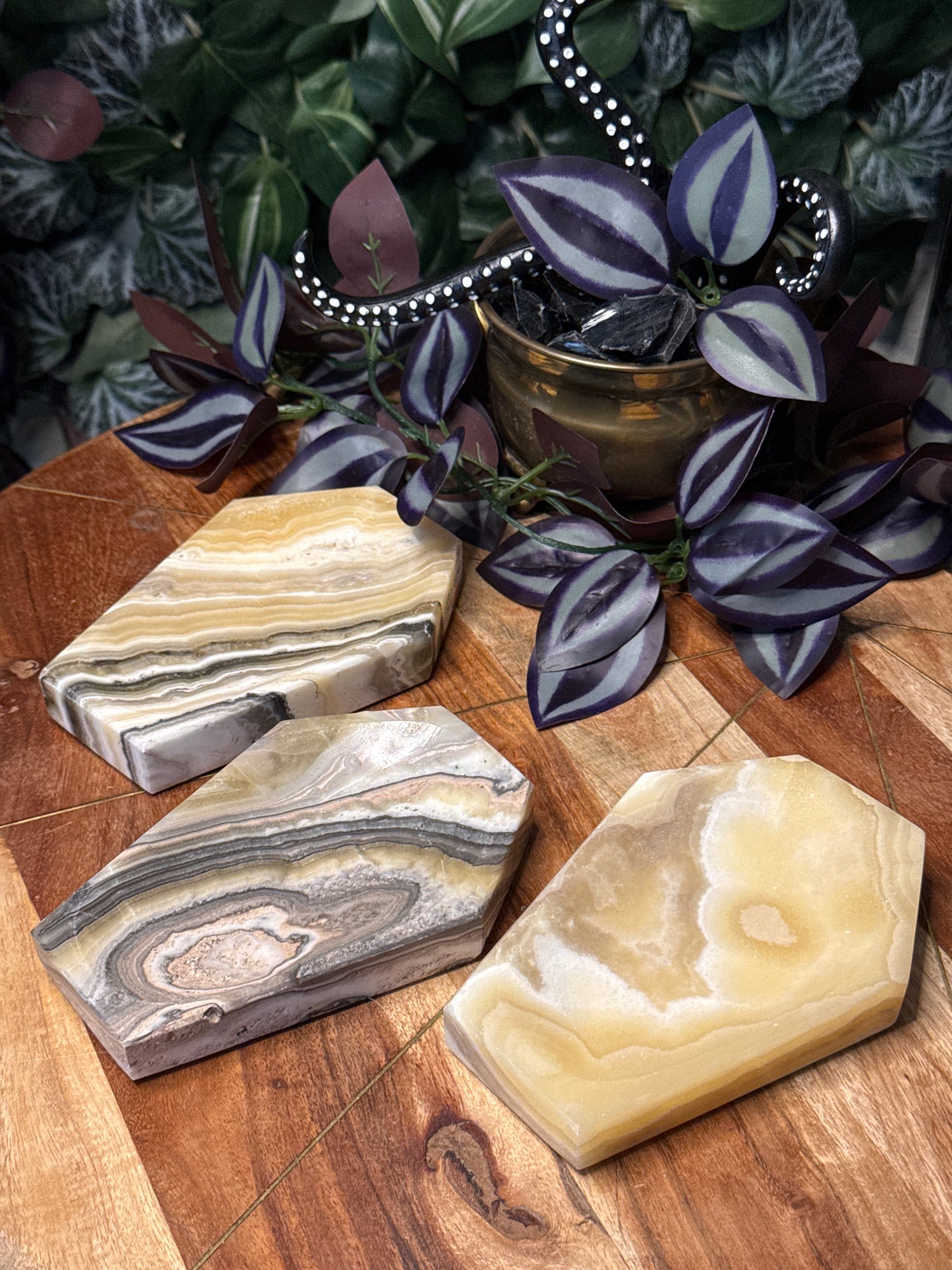Dendritic Orange Calcite Coffin Dishes