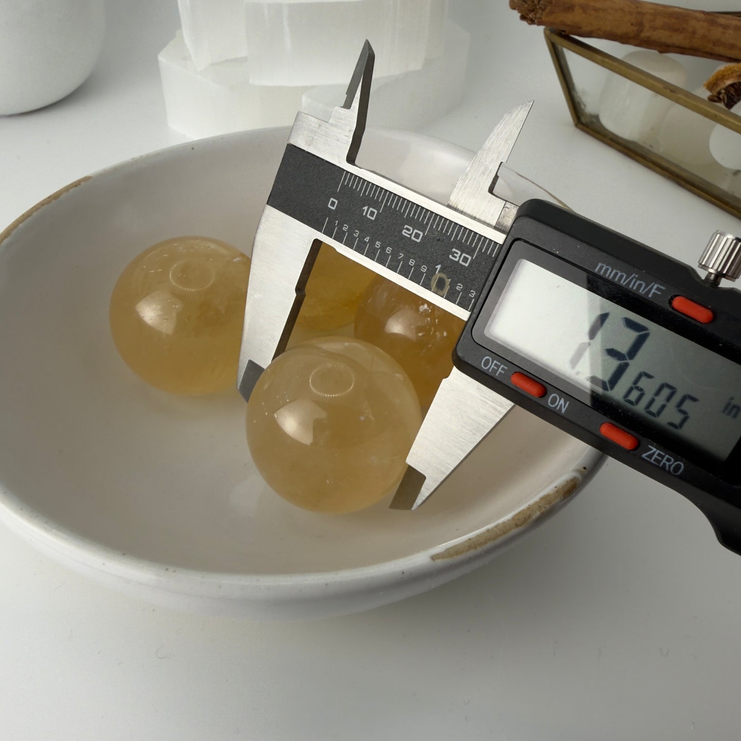 Honey calcite spheres