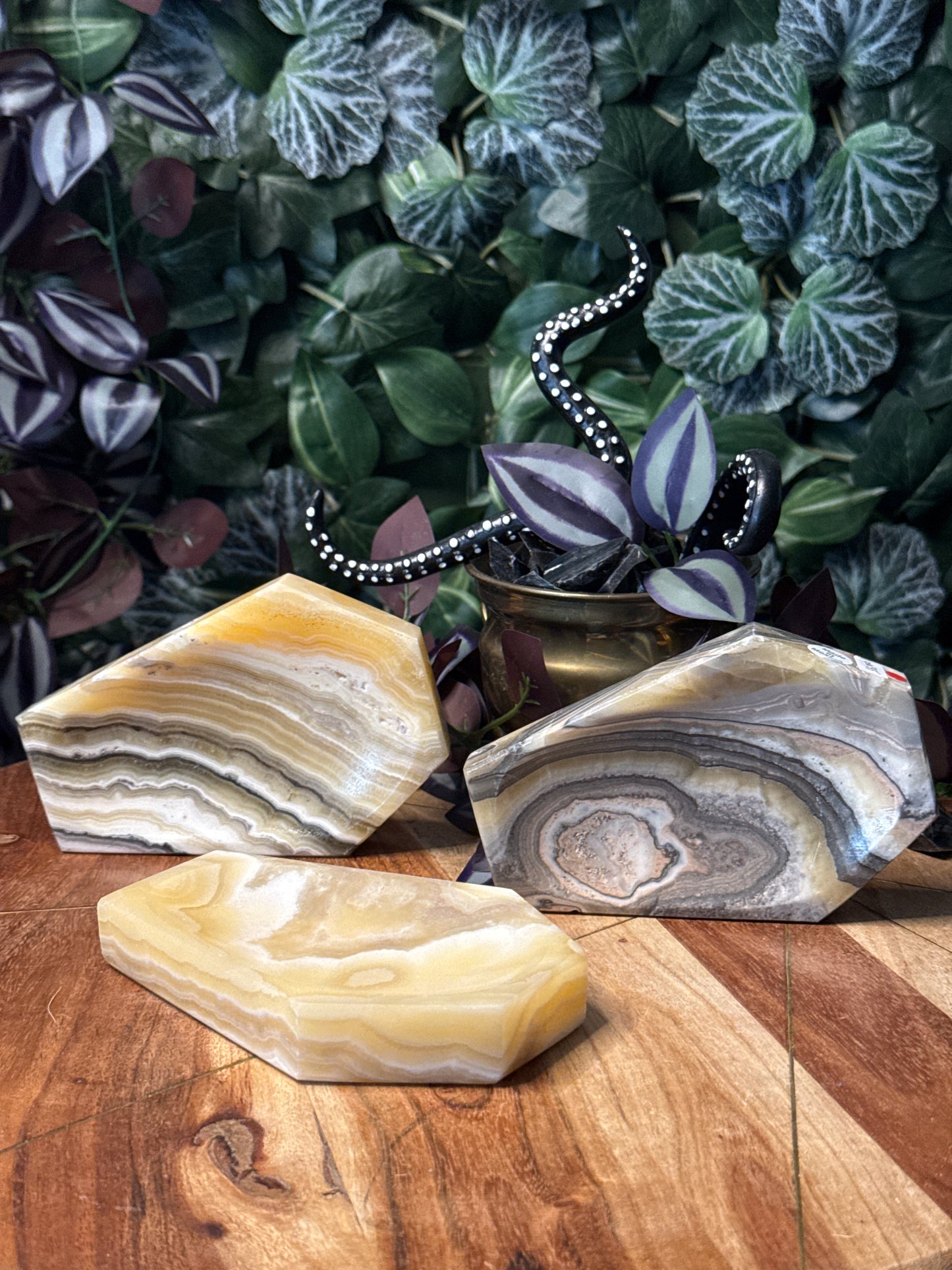 Dendritic Orange Calcite Coffin Dishes
