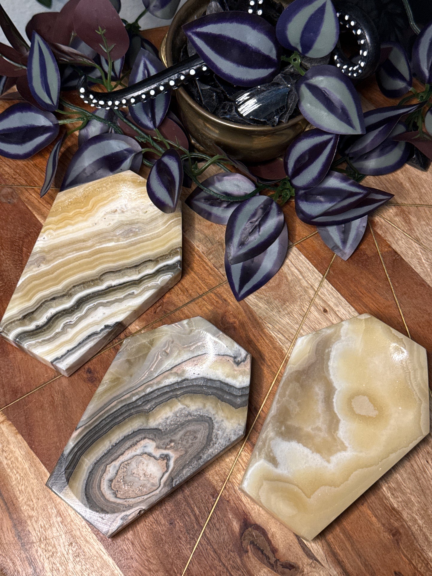 Dendritic Orange Calcite Coffin Dishes