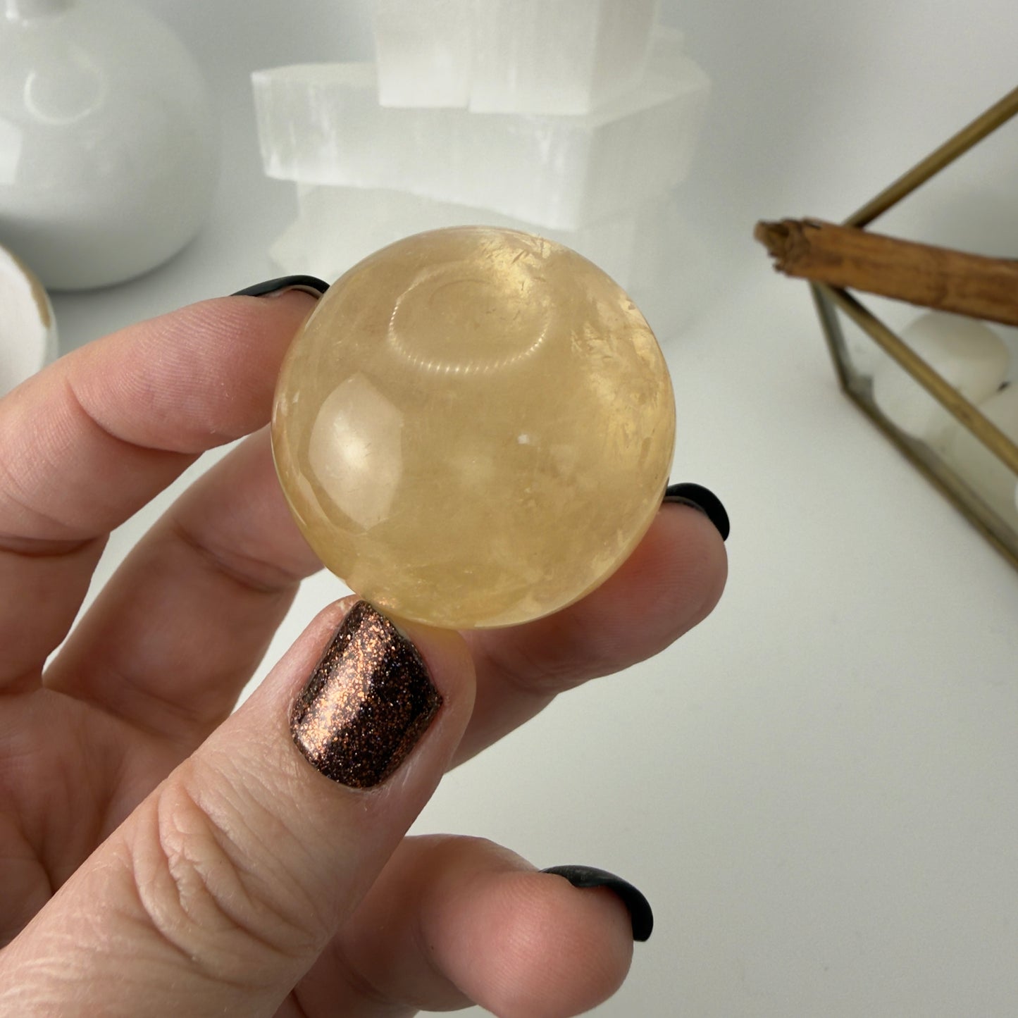 Honey calcite spheres