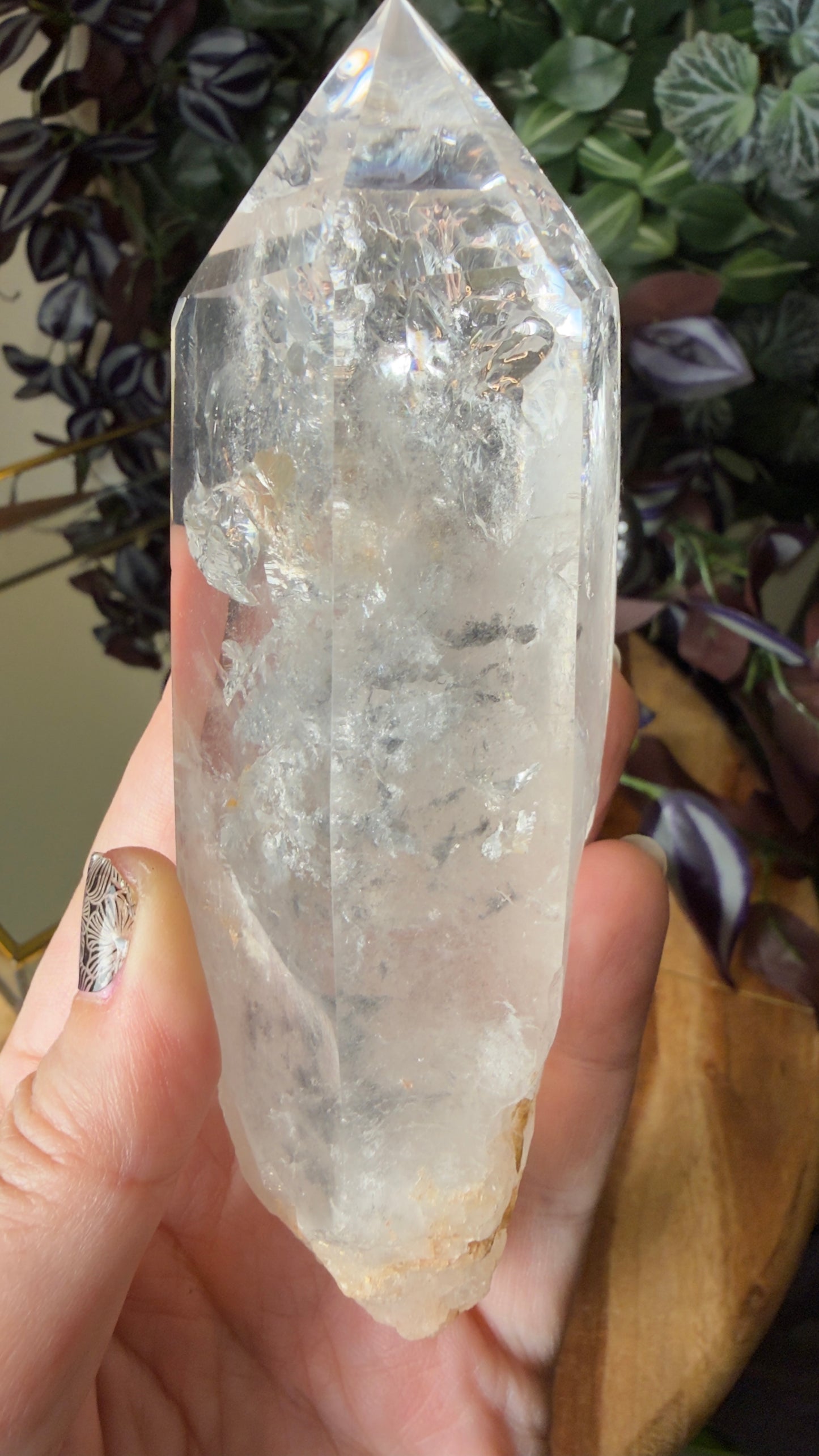 Clear quartz with black garden point