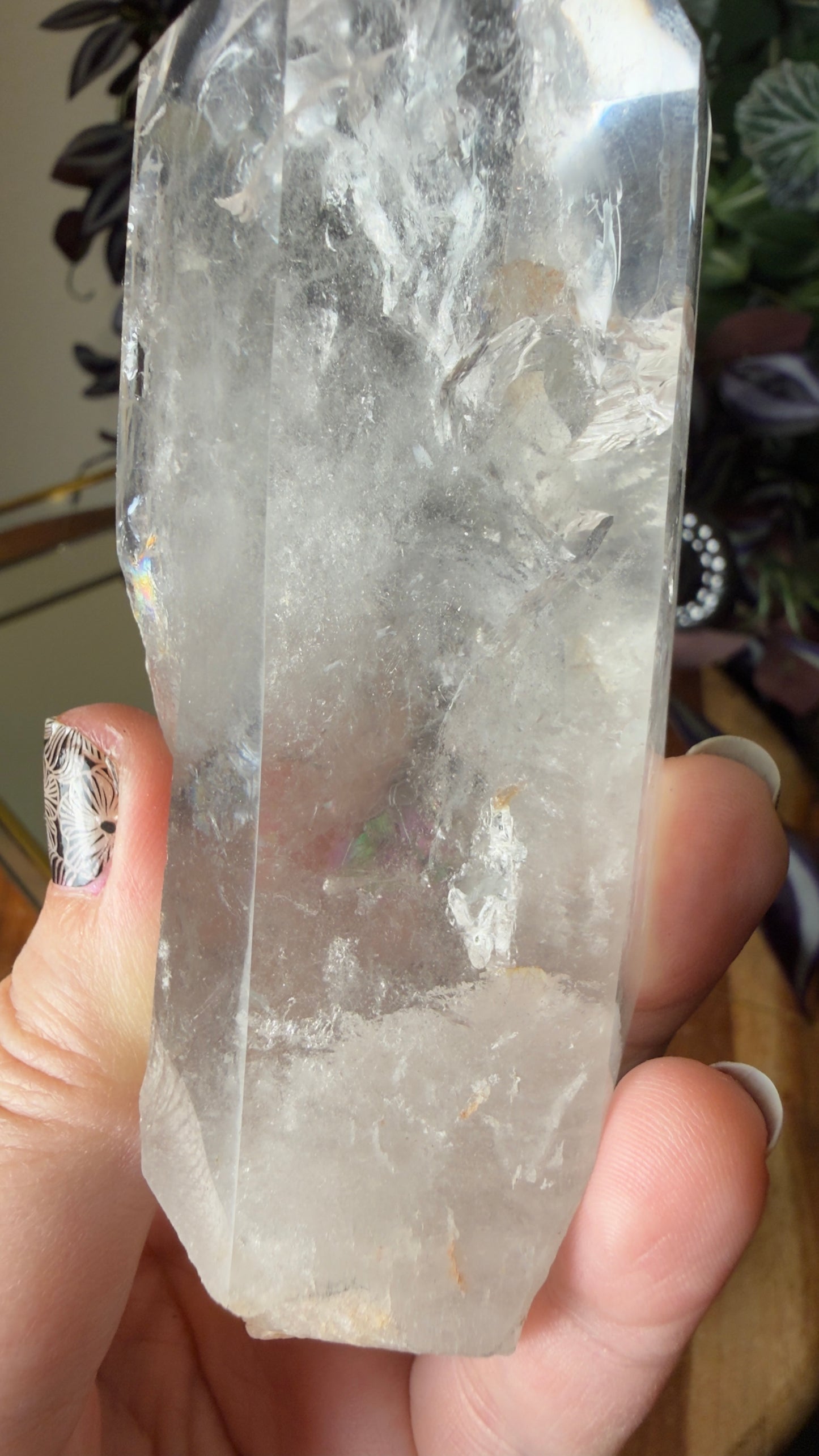 Clear quartz with black garden point